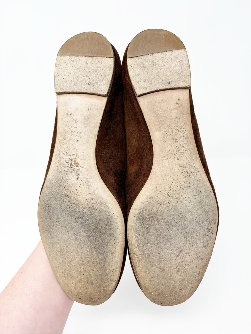 Chloe Scalloped-Edge Suede Ballet Flats in Dark Brown size 37.5 - Picture 10 of 11